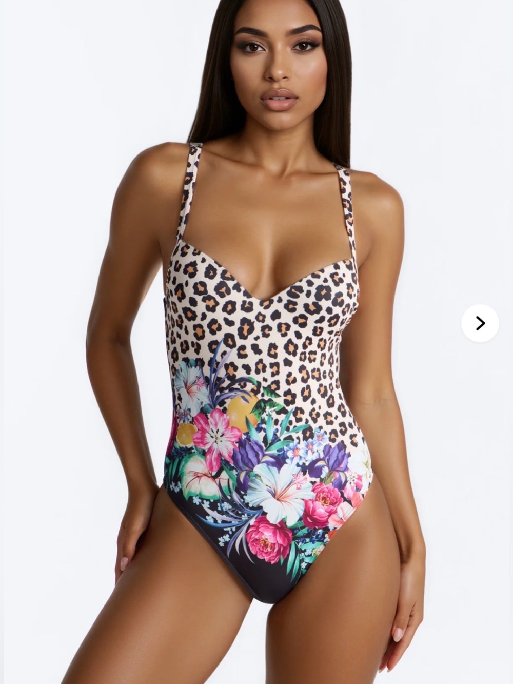 NWT fashion nova Leopard Floral One-Piece Swimsuit - Multicolor size XL
